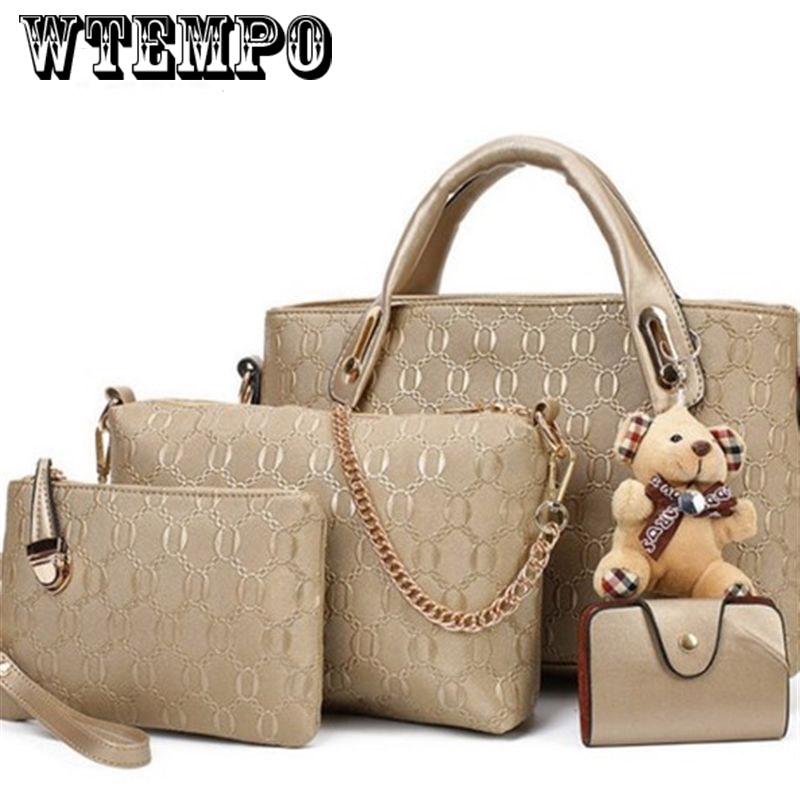 Four-piece fashion embossed handbags cartoon bear trend shoulder bag diagonal bag versatile handbag