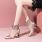 Leather High-heeled Net Boots Women Spring and Summer Pointed Thick Heel Rhinestone Sandals Women's Breathable Mesh Sandals