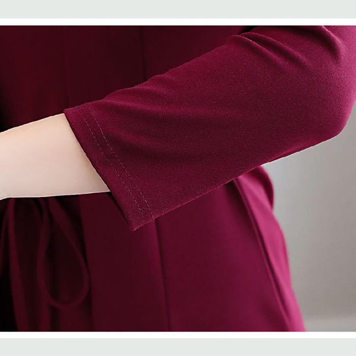 Large Size Women 'S Fake Two Piece Dress Female Long Sleeve Cover Belly Mother 'S Slimming