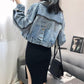 Tassel Denim Jacket Women's Spring and Autumn Split Loose Bat-sleeved Short Jacket Casual Loose Long-sleeved Regular Style