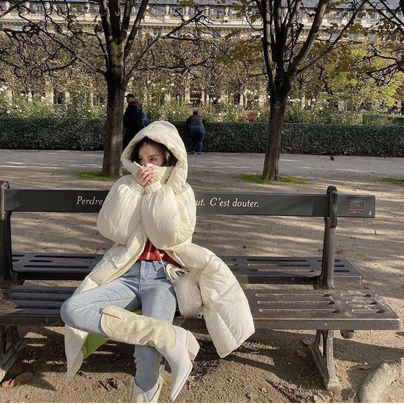 Long Down Jacket Women's Loose and Thick Bread Coat Knee-length Duck Down Jacket