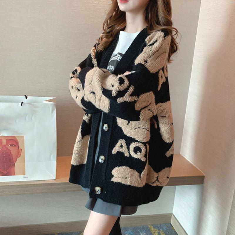 Autumn and Winter Casual Loose Sweater Ins Style Knitted Cardigan Top Fashion Simple Female Jacket