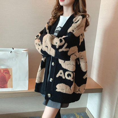 Autumn and Winter Casual Loose Sweater Ins Style Knitted Cardigan Top Fashion Simple Female Jacket