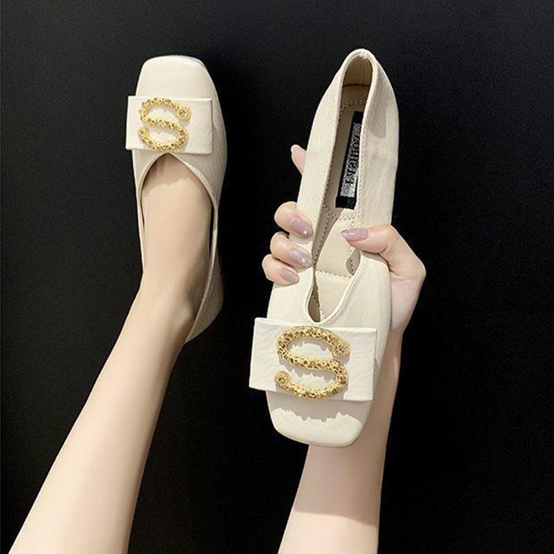 Retro British Style Square-toed Ladies Flat Shoes Non-slip Lightweight Soft Leather Non-grinding Feet Working Women Can Wear Casual Shoes