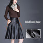 Black Ladies PU Leather Skirts Women Casual High Waist Zipper Solid Female Knee-length  A-Line Skirt with Pocket