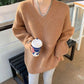 Fashion Solid Color V-Neck Sweater Women's Loose Lazy Wind Mid-Length Knit Sweater Korean Version Versatile Label Sweater