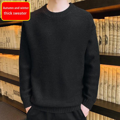 Autumn/winter Sweater Men's Plus Velvet Thick Warm Knit Sweater Round Neck Fashion Pullover Sweater Suitable for Teenagers