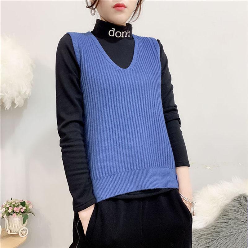 V-neck Knitted Short Vest College Style Solid Color Loose Vest Striped Casual Women's Sweater