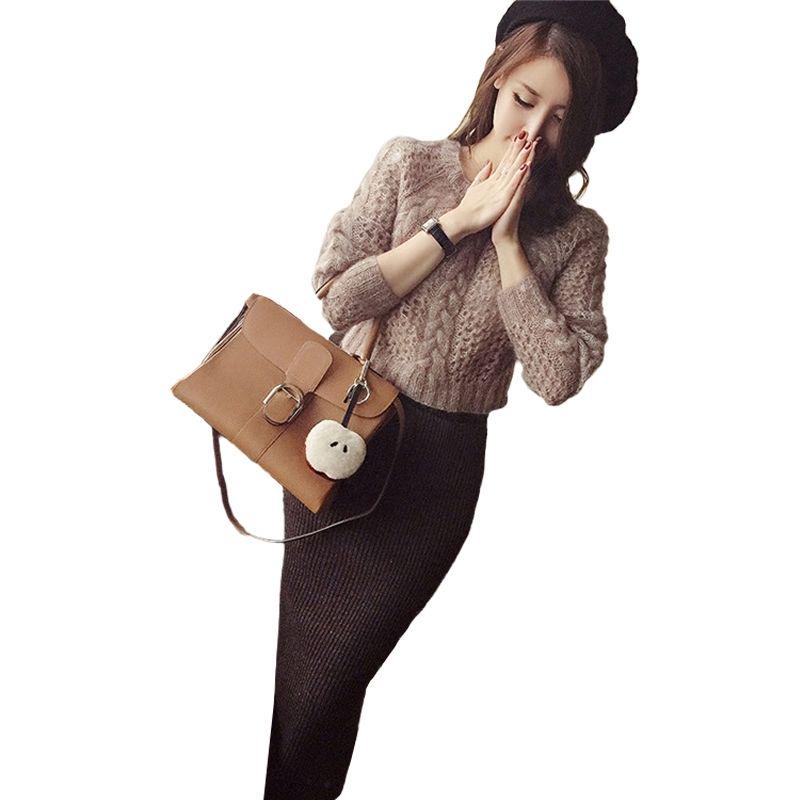 Women Knitted Sweater Slim Pullovers Long Split Sweater Casual Tops