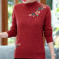 Women's Half Turtleneck Pullover Knitwear Fashion Sticky Diamond Print Long Sleeve Sweater Large Size Loose Cropped Top