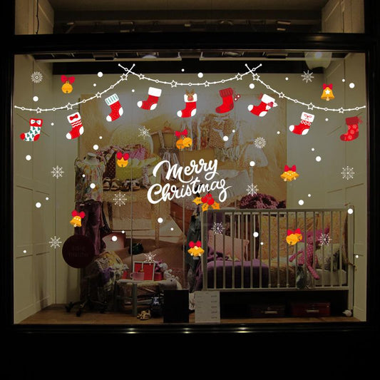 Christmas Socks Wall Stickers Shop Window Glass Doors Windows Background Decoration