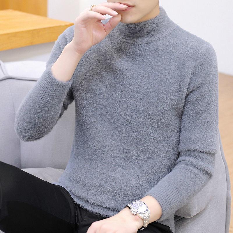 Winter Half Turtleneck Sweater Warm and Windproof Comfortable Men's Korean Style Slim Velvet Base Sweater
