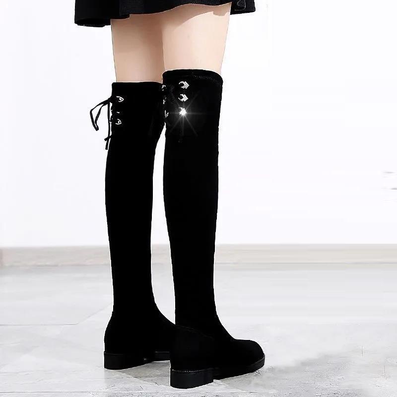 Over-the-knee Boots Women's Thick Heels Are Thin Autumn and Winter Elastic Boots Large Size Tall Boots