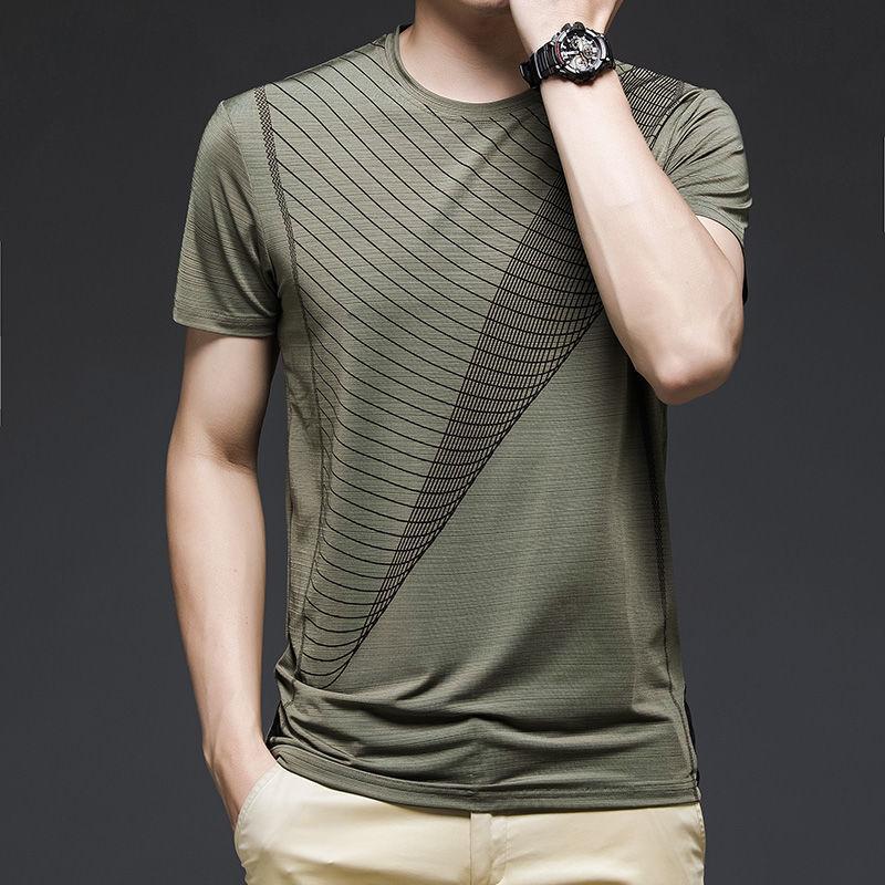 Men's Summer Ice Silk T-shirt Super Cool Stretch Short Sleeve Super Light Quick-drying Top