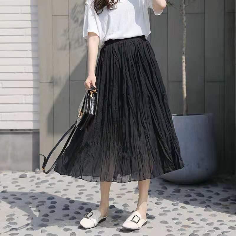 Long Skirt Summer Women's Korean Version of The Popular Elastic High Waist Floral Chiffon Skirt