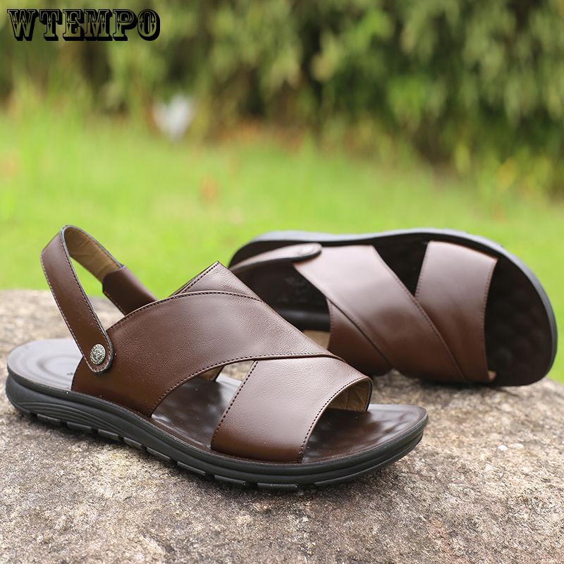 Leather Sandals Fashion Men Clip Toe Casual Shoes Beach Slip On Flat Slippers