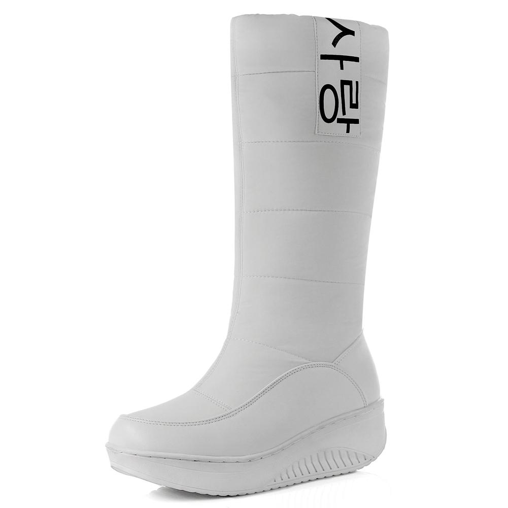Snow Boots Comfy Round Toe Slip On Solid Med Heel Platform Winter New Ladies Shoes Mid Calf Women Boots