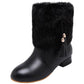 Snow Boots Short Plush Fleeces Square Heel Round Toe Slip On Solid Mid Calf Butterfly Knot Winter Boots Woman