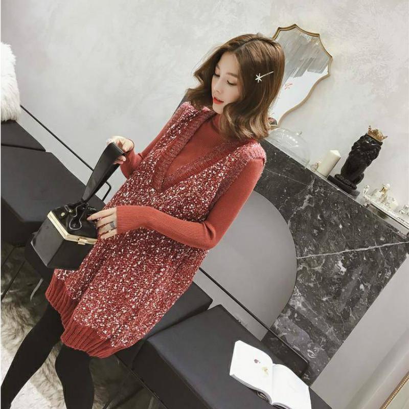 Women Chic Mid-length Loose V-neck Tank Top Sweater Knitted Bright Silk Vest Skirt Dress