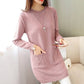Women's Mid-length Knit Sweater  dress Winter Loose Round Neck Pullover Sweater Thick Knitwear Skirt with Pockets