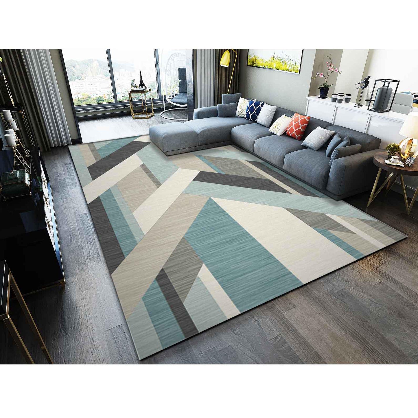 colorful Geometric Pattern Carpet Large Size Tea Table Rugs Carpets Rectangular