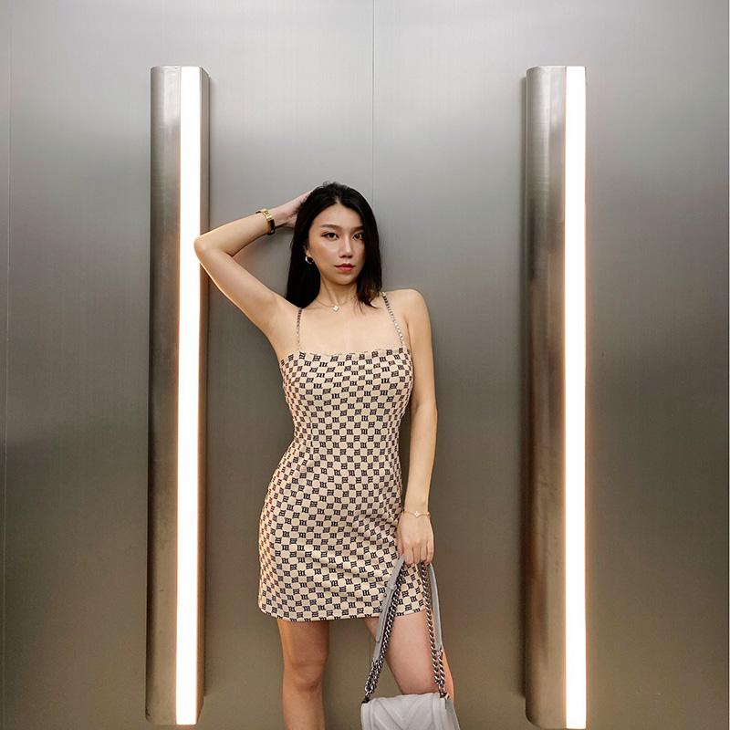 Women's Clothing Houndstooth Chain Sexy Babes Sling Dress Hollow Out Strapless  Sleeveless