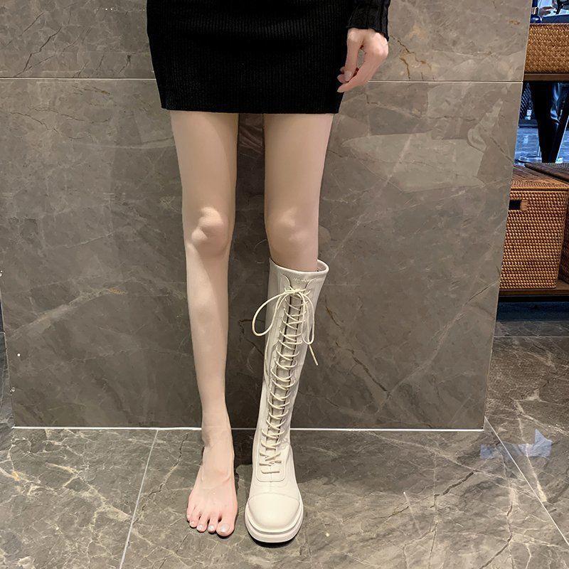 Women's Autumn Boots Lace-up High-Top Martin Women's Boots Not Over The Knee Boots Small Girls Cavalier Boots