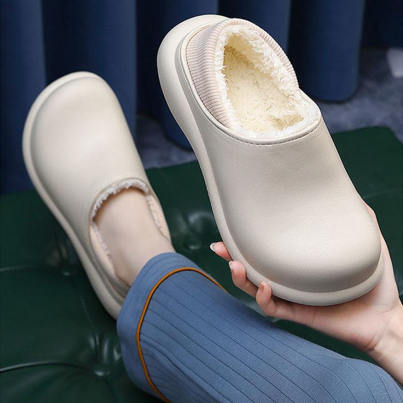 Waterproof Cotton Slippers for Women Winter Indoor and Outdoor Cute Plus Velvet Warm Shoes for Home Non-slip Wool Slippers