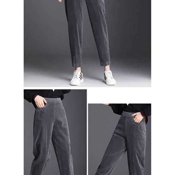 Women Fashion Winter Thicken Plush Corduroy Casual Pants Warm High Waist Trousers