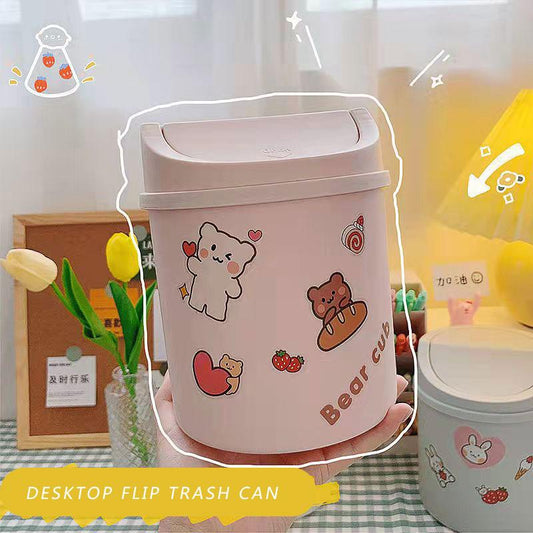 Desktop Trash Can Cute Net Red Mini Girl Ins Covered Small Office Home Simple Nordic Storage Box To Send Sticker Pen Holder Storage Waste Bin