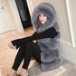 Faux Fur Vest Women's Mid-length Autumn and Winter New Style Hooded Thick Warm Fur Vest Stitching Jacket Women's Comfort and Softness
