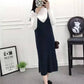 Autumn and Winter Loose Sleeveless Vest Skirt V-neck Mid-length Sweater Skirt Fashion Simple Female Vest Dress