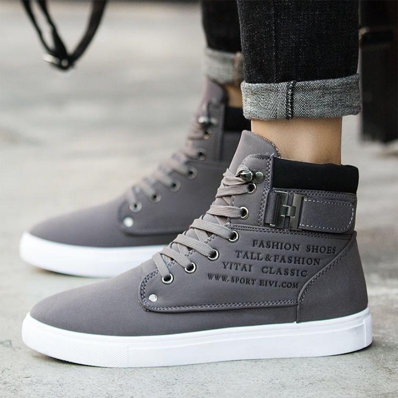 Men Fashion Casual High Top Suede Shoes Lace Up Sneakers Driving Moccasins