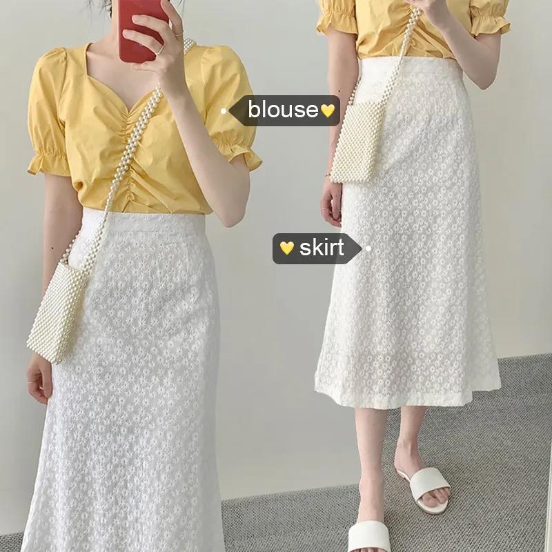 Two-piece Small Fresh Jacket Temperament Sweet Half-length Skirt Suit Female Short-sleeved Shirt + Half-length Skirt Lady Sweet Style Two-piece Suit