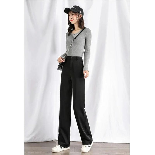 Women's Spring and Autumn Thin Casual Straight-leg Pants High Waist Loose Suit Pants Solid Classic Basic All Match Bottoms