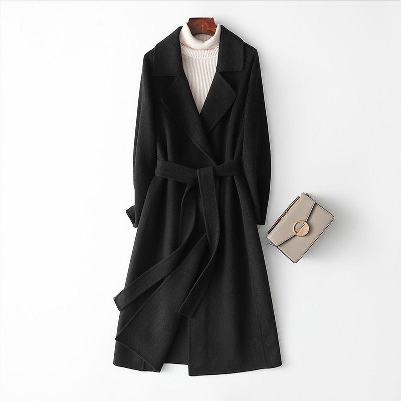 Winter Windbreaker Waist Mid-length Thick Women's Coat Fashion Plus Size Quality Wool Overcoat Outwear