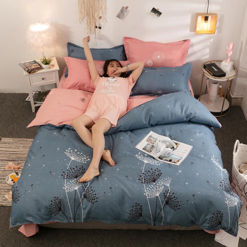 Thick Warm Pure Cotton Brushed Four-piece 100% Long-staple Cotton Student Dormitory Simple Bedding