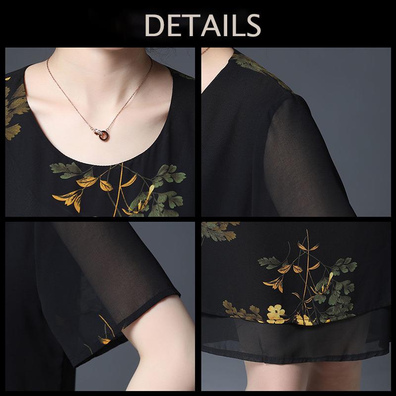 XL-XXXXXL Women's summer dress Chiffon Veil Short sleeve Round neck printing Daily wear