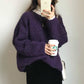 Pofulove Thick Solid Color Twist Sweater Female Students Winter Lazy Wind Loose Round Neck Wild Knitted Jacket