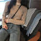 Pofulove Wear Half-high Collar Striped Long-sleeved Knitted Bottoming Shirt Sweater Top Women Winter