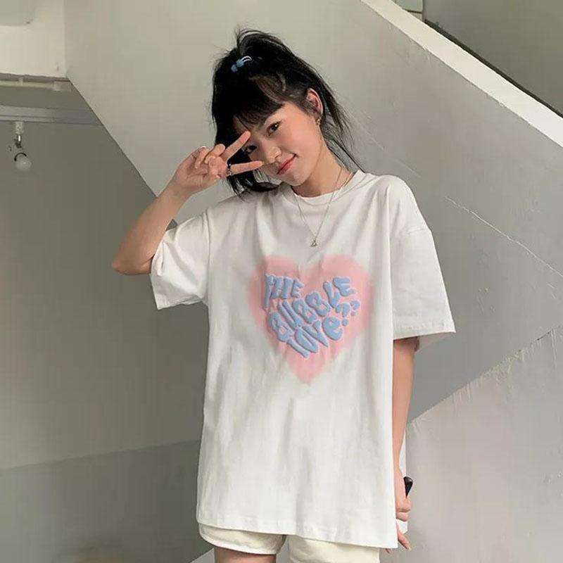 Women's Summer Versatile Printed Short Sleeve Large Size Loose Top T-Shirt