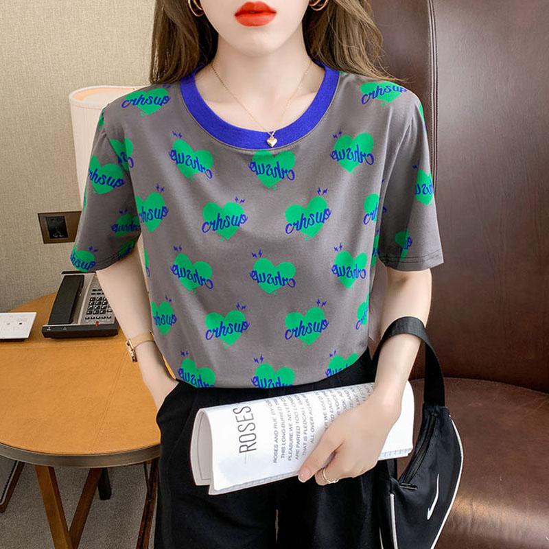 Sweet Round Neck Printed T-Shirt Women's Short Sleeve Summer Loose Top