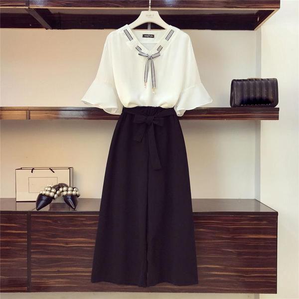 Pant Set for Women Half Sleeve Blouse Loose Pants Two Piece Set Outfits Summer
