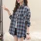 Women's Spring Summer Large Size Long Sleeve Shirts Female Vintage Loose Plaid Coats Turn Down Collar Button Tops Blouse