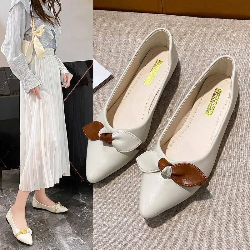 Pointed Toe Flat Single Shoes Women Shallow Mouth Soft Leather Non-slip Soft Sole Women's Shoes Vintage Soft Leather Women's Pointed-toe Flats