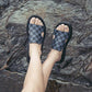 Size38-44 Summer Men Sandals Comfortable Non-slip PU Leather Plaid Beach Slippers Casual Outdoor Slippers Alphabet Drag Flip Flops