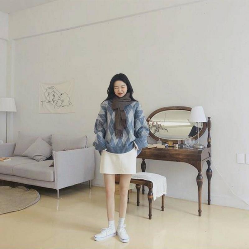 Pullover Plaid Sweater Long Sleeve Sweater Women Autumn and Winter Retro Net Red Loose