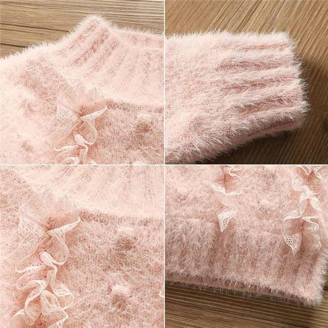 Baby Girl's Plush Thickened Mink Sweater Foreign Style Autumn and Winter Girl's Inner Sweater