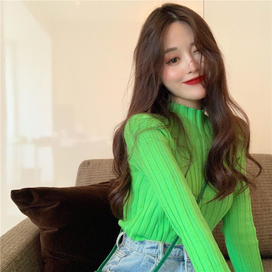 Pofulove pullover long-sleeved wool sweater shirt sexy slim half-high collar bottoming shirt Slim