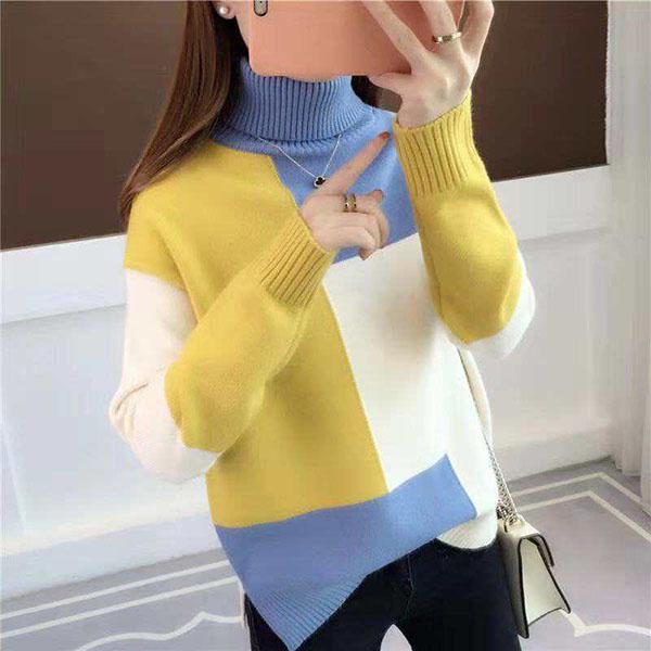 Autumn and Winter Casual Sweater High Neck Knitted Bottoming Shirt Loose Plus Size Women's Top